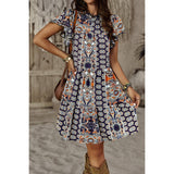 Graphic Print Color Block Scoop Neck Loose Fit Dress - MVTFASHION.COM