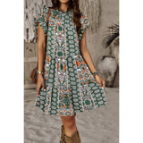 Graphic Print Color Block Scoop Neck Loose Fit Dress - MVTFASHION.COM