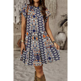 Graphic Print Color Block Scoop Neck Loose Fit Dress - MVTFASHION.COM