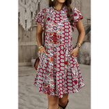 Graphic Print Color Block Scoop Neck Loose Fit Dress - MVTFASHION.COM