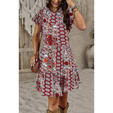 Graphic Print Color Block Scoop Neck Loose Fit Dress - MVTFASHION.COM