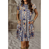 Graphic Print Color Block Scoop Neck Loose Fit Dress - MVTFASHION.COM