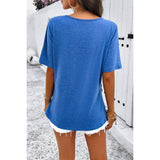 Half Zipper Button Trim Asymmetrical Hem Fit Top - MVTFASHION.COM