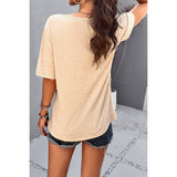 Half Zipper Button Trim Asymmetrical Hem Fit Top - MVTFASHION.COM