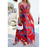 Halter Cross Back High Waist Deep V Neck Dress - MVTFASHION.COM