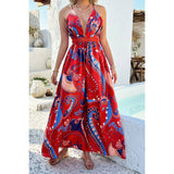 Halter Cross Back High Waist Deep V Neck Dress - MVTFASHION.COM