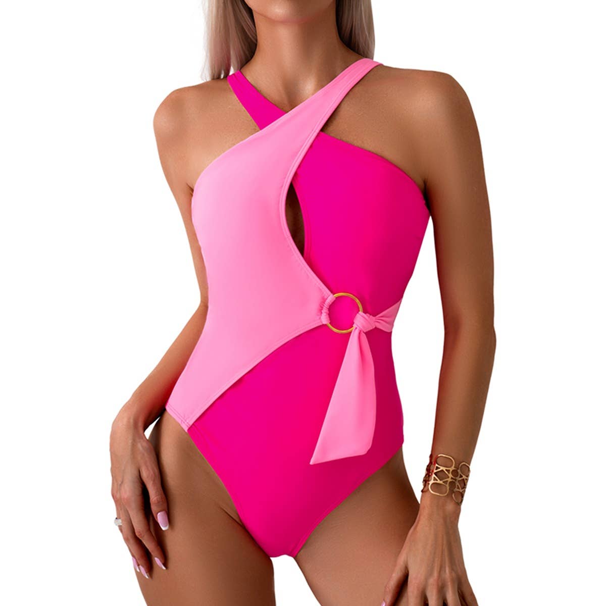 Halter Cross Cut Out One Piece Swimsuit - MVTFASHION.COM