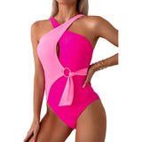 Halter Cross Cut Out One Piece Swimsuit - MVTFASHION.COM