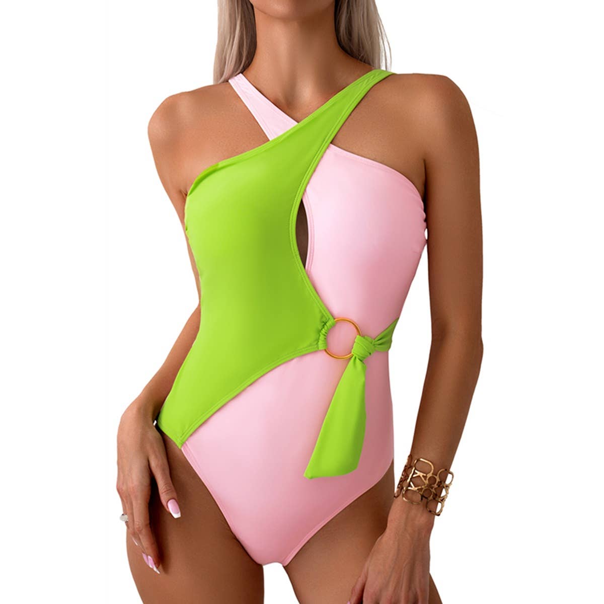 Halter Cross Cut Out One Piece Swimsuit - MVTFASHION.COM