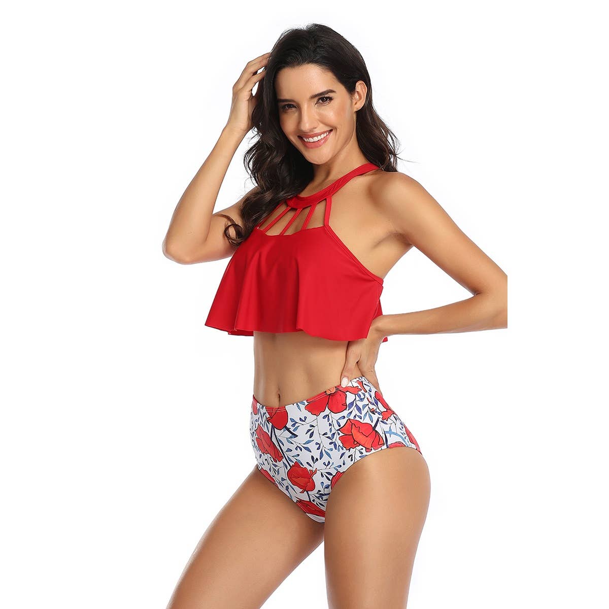 Halter Cut Out High Waist Coconut Tree Swimsuit - MVTFASHION.COM