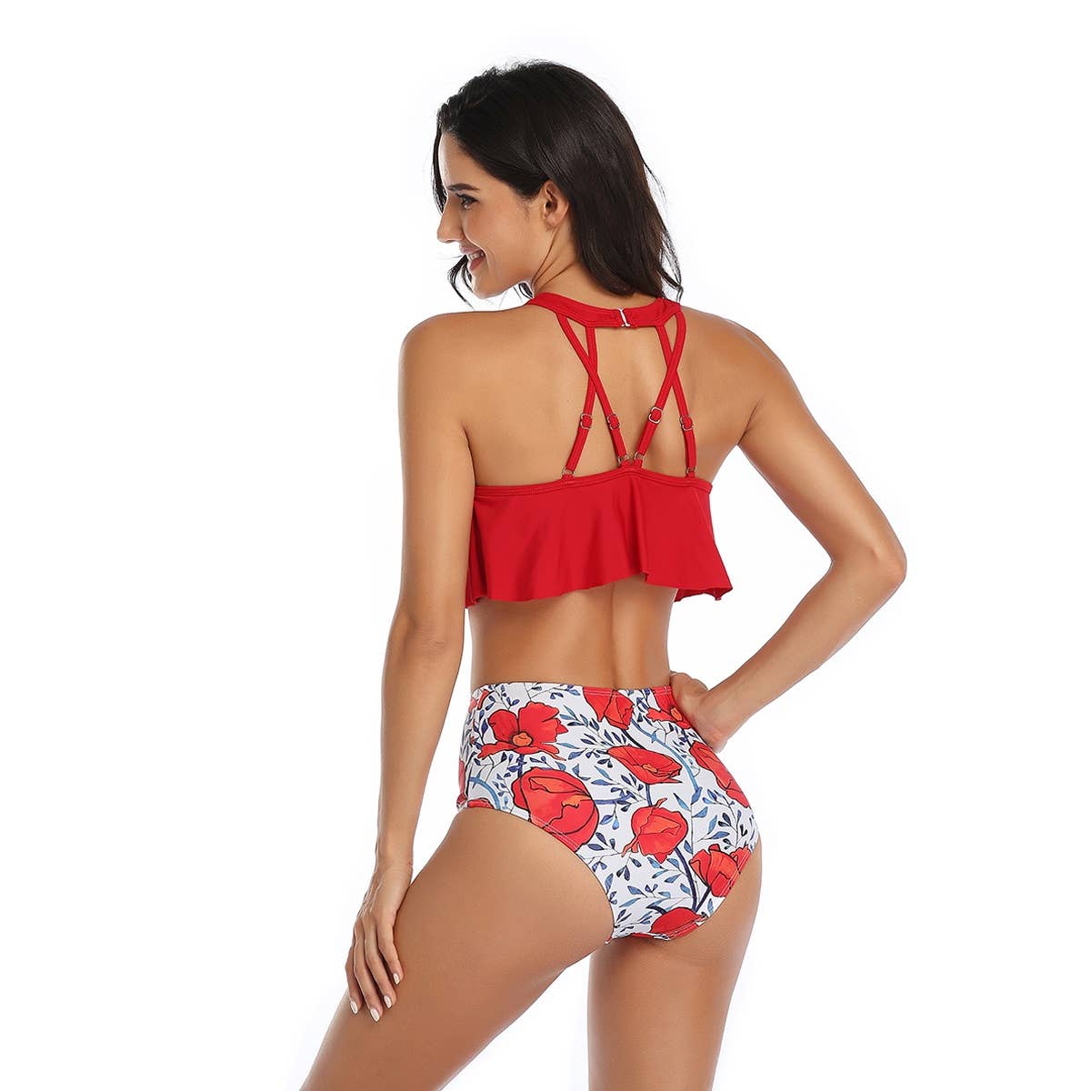 Halter Cut Out High Waist Coconut Tree Swimsuit - MVTFASHION.COM