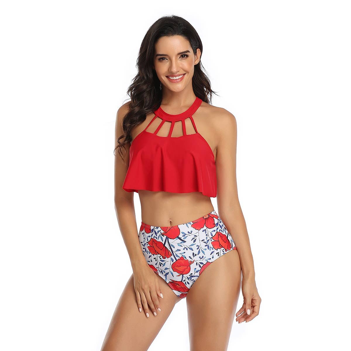 Halter Cut Out High Waist Coconut Tree Swimsuit - MVTFASHION.COM