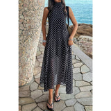 Halter Polka Dot Back Knot Tulle Dress - MVTFASHION.COM