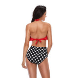 Halter Ruffle High Waisted Leaves Print Swimsuit - MVTFASHION.COM