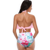 Halter Ruffle High Waisted Leaves Print Swimsuit - MVTFASHION.COM