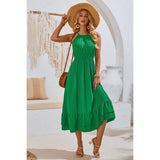 Halter Sleeveless Elastic Waist Ruffle Dress - MVTFASHION.COM