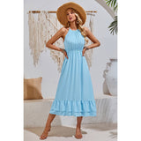 Halter Sleeveless Elastic Waist Ruffle Dress - MVTFASHION.COM