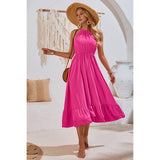 Halter Sleeveless Elastic Waist Ruffle Dress - MVTFASHION.COM