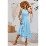 Halter Sleeveless Elastic Waist Ruffle Dress - MVTFASHION.COM