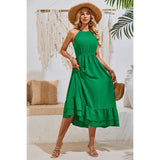 Halter Sleeveless Elastic Waist Ruffle Dress - MVTFASHION.COM