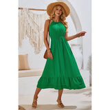 Halter Sleeveless Elastic Waist Ruffle Dress - MVTFASHION.COM