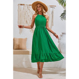 Halter Sleeveless Elastic Waist Ruffle Dress - MVTFASHION.COM