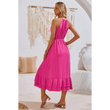 Halter Sleeveless Elastic Waist Ruffle Dress - MVTFASHION.COM