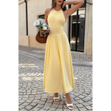 Halter Solid Dropped Hem Midi Dress - MVTFASHION.COM