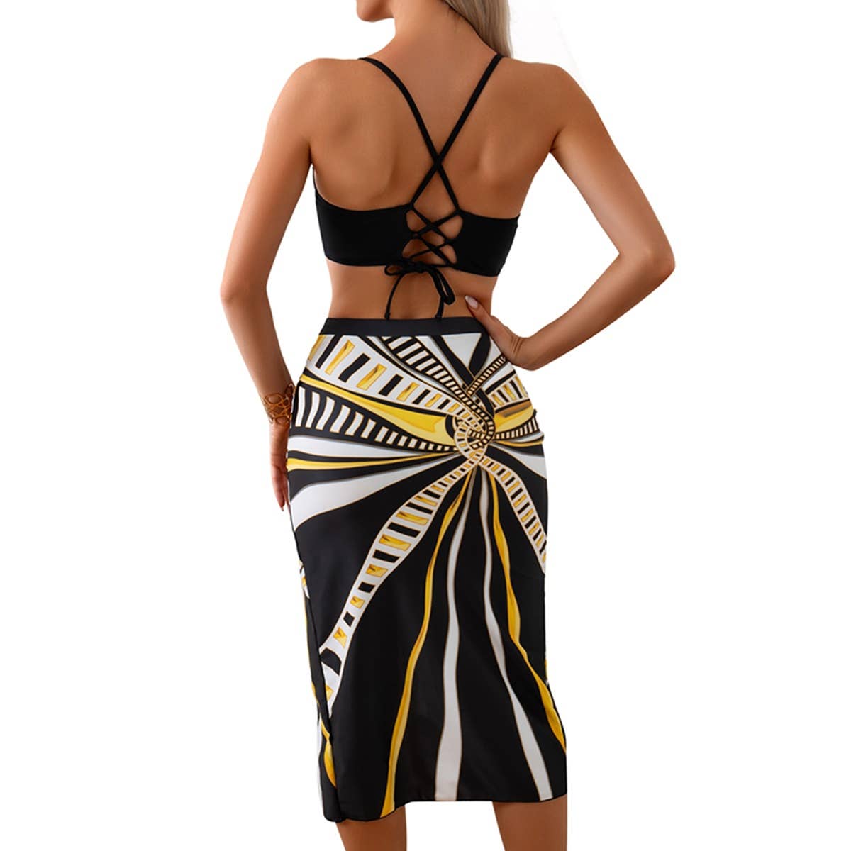 Halter Two Pieces Cross Back Knot Wrap Swimsuit - MVTFASHION.COM