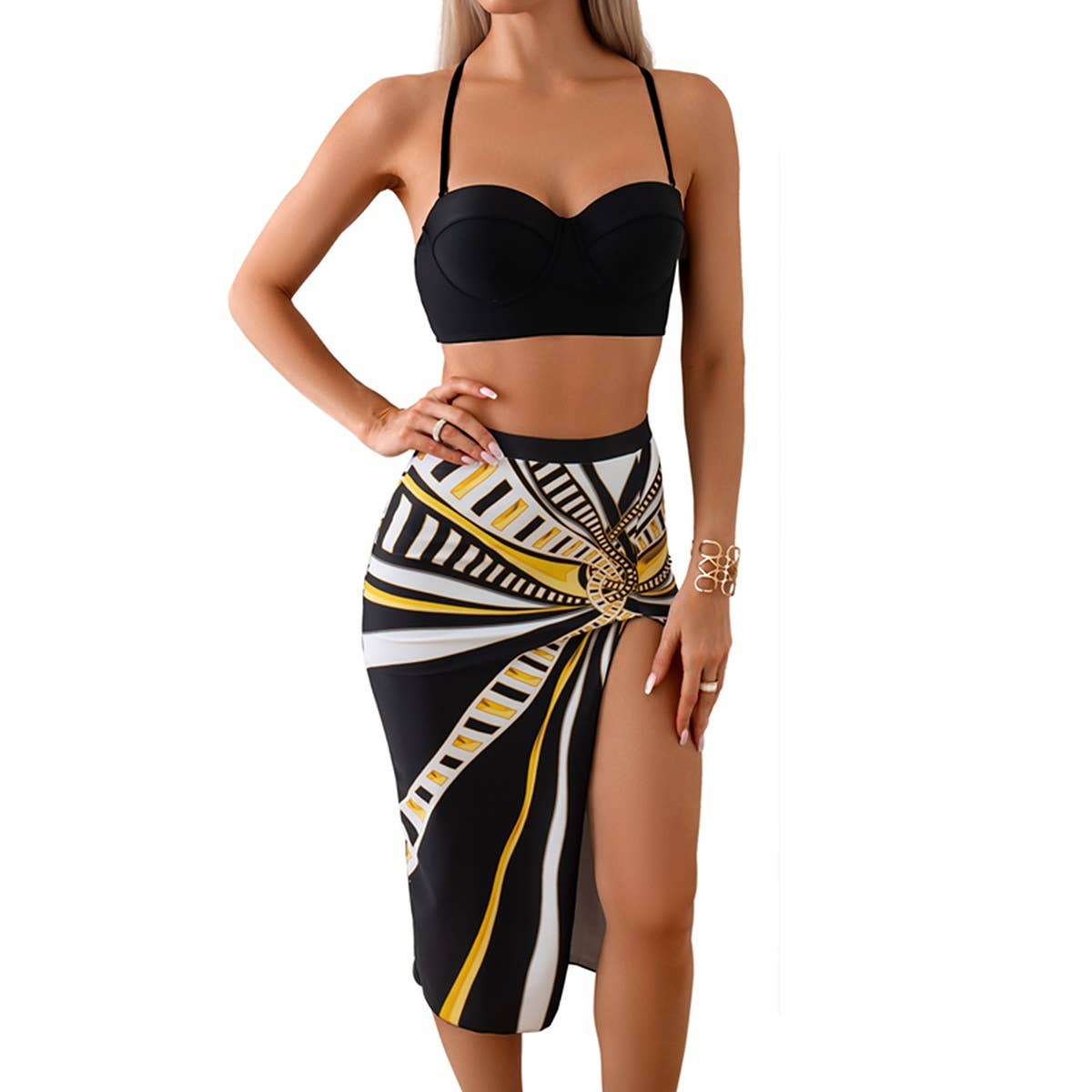 Halter Two Pieces Cross Back Knot Wrap Swimsuit - MVTFASHION.COM