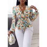 Heart Print Cross Knot Belt Fit Wrap Top - MVTFASHION.COM