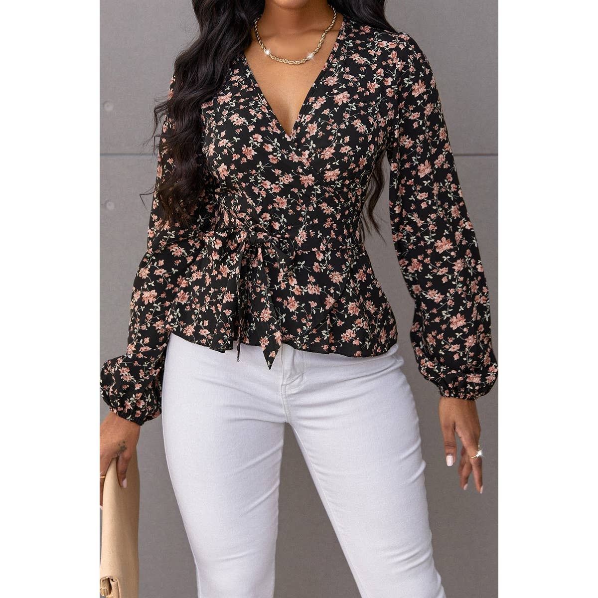 Heart Print Cross Knot Belt Fit Wrap Top - MVTFASHION.COM