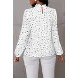 Heart Print Mock Neck Fit Blouse - MVTFASHION.COM