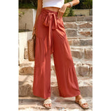 High Waist Knot Elastic Solid Pant - MVTFASHION.COM