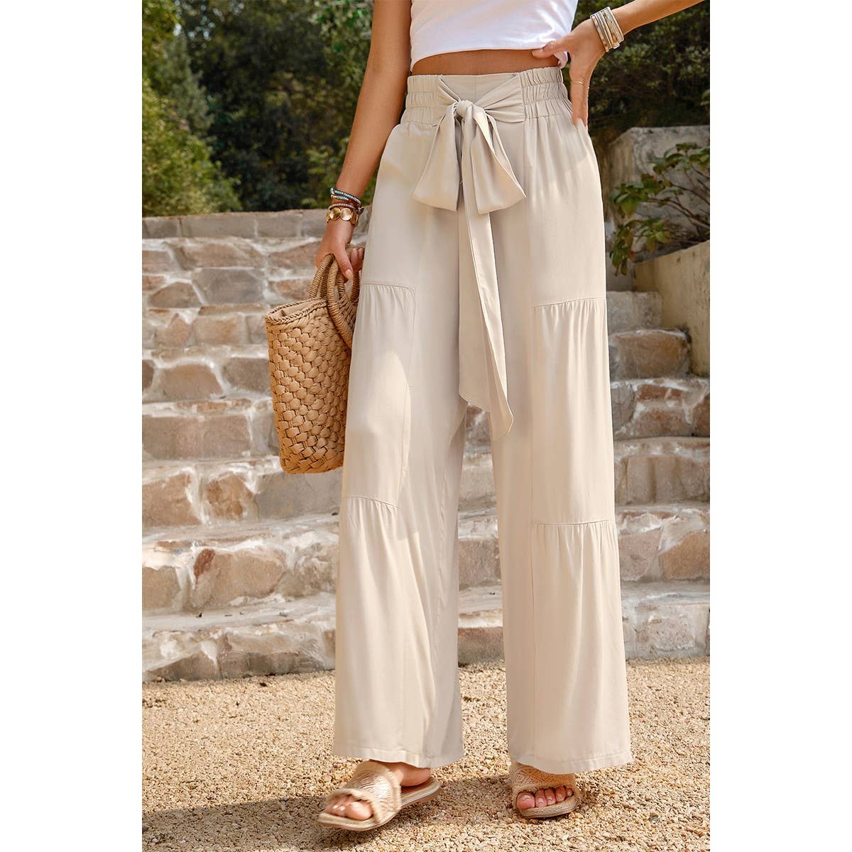 High Waist Knot Elastic Solid Pant - MVTFASHION.COM