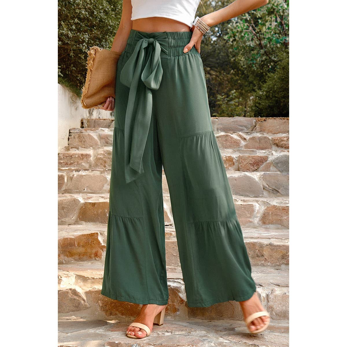 High Waist Knot Elastic Solid Pant - MVTFASHION.COM