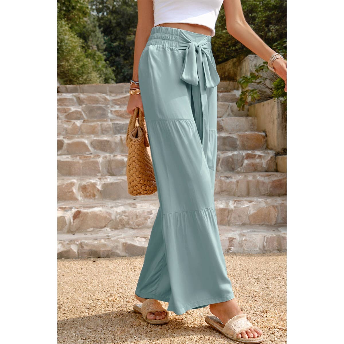 High Waist Knot Elastic Solid Pant - MVTFASHION.COM