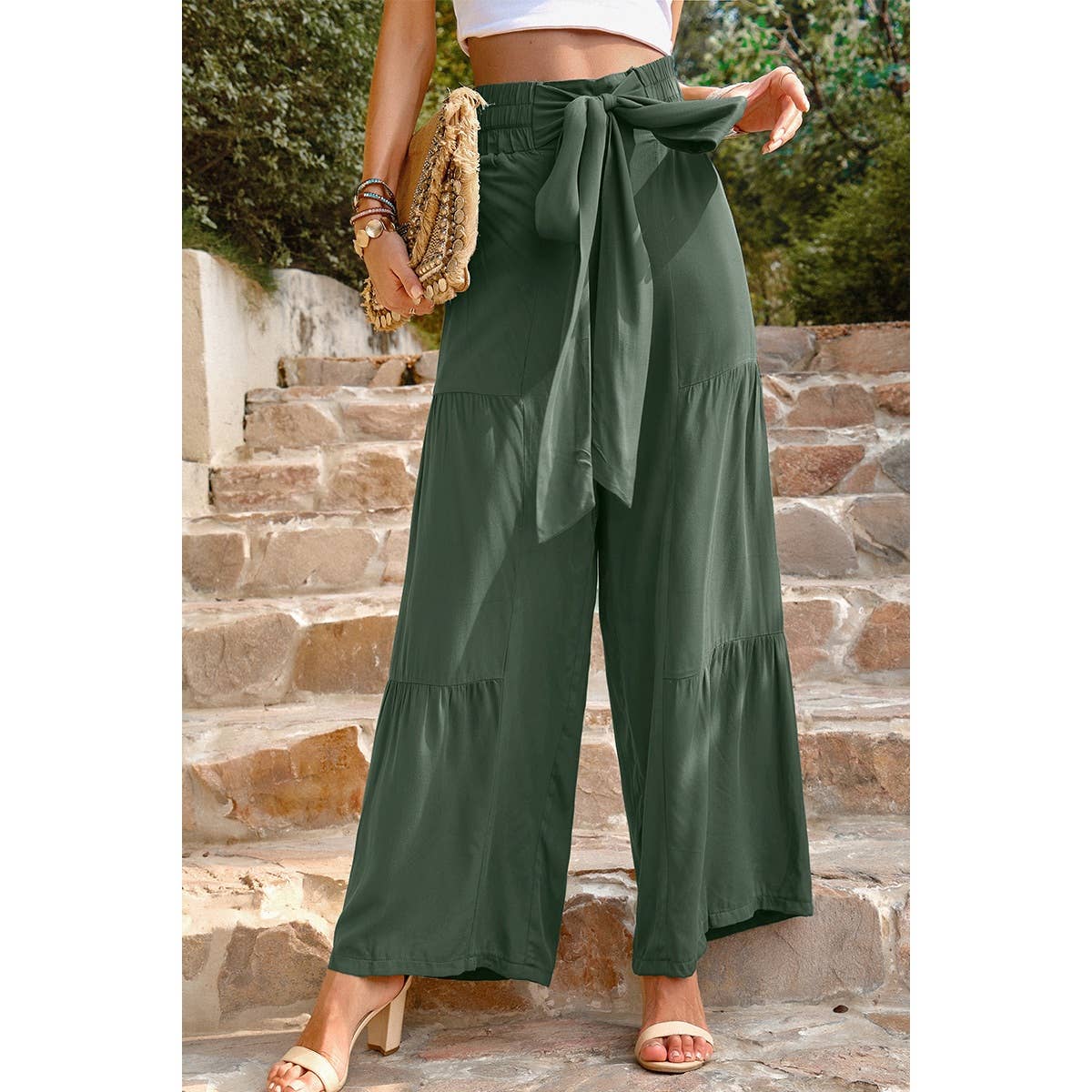 High Waist Knot Elastic Solid Pant - MVTFASHION.COM