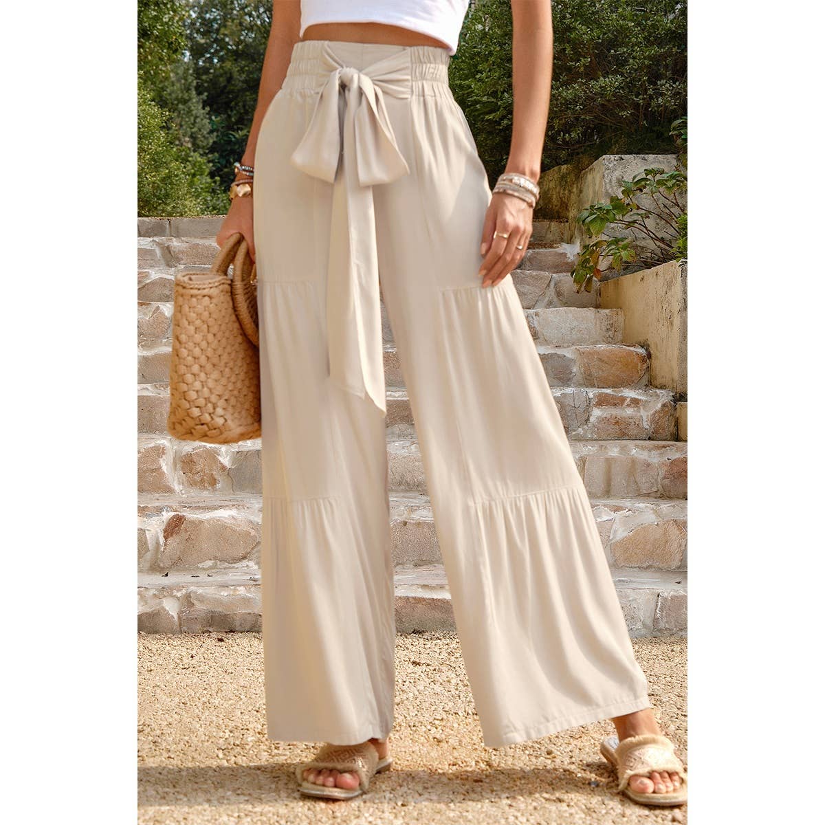 High Waist Knot Elastic Solid Pant - MVTFASHION.COM