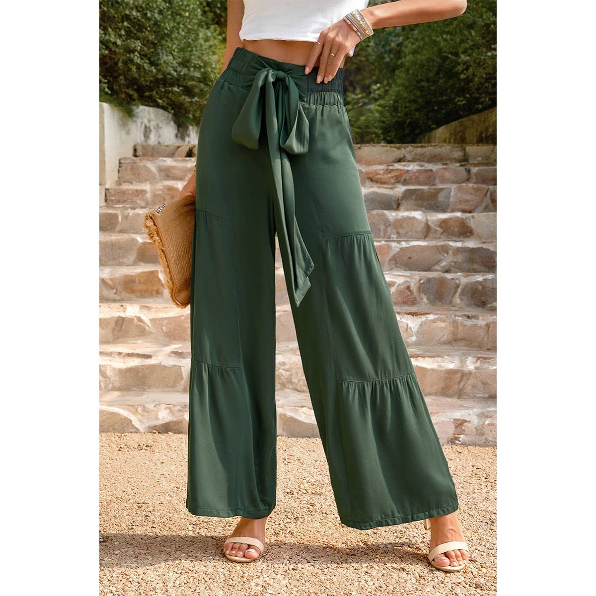 High Waist Knot Elastic Solid Pant - MVTFASHION.COM