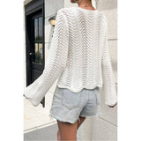 Hollow Out Knit Wave Solid Wide Sleeve Sweater - MVTFASHION.COM