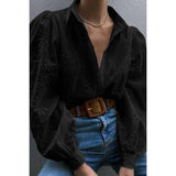 Hollow Out Solid Button Puff Sleeves Blouse - MVTFASHION.COM