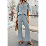 Knit Button Tirm Fit Two Pieces Elastic Waist Sets - MVTFASHION.COM