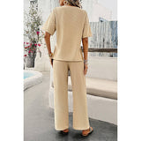 Knit Button Tirm Fit Two Pieces Elastic Waist Sets - MVTFASHION.COM