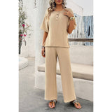 Knit Button Tirm Fit Two Pieces Elastic Waist Sets - MVTFASHION.COM