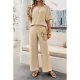 Knit Button Tirm Fit Two Pieces Elastic Waist Sets - MVTFASHION.COM