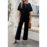 Knit Button Tirm Fit Two Pieces Elastic Waist Sets - MVTFASHION.COM