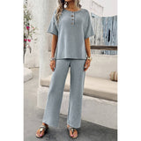 Knit Button Tirm Fit Two Pieces Elastic Waist Sets - MVTFASHION.COM