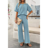 Knit Button Tirm Fit Two Pieces Elastic Waist Sets - MVTFASHION.COM