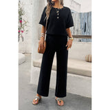 Knit Button Tirm Fit Two Pieces Elastic Waist Sets - MVTFASHION.COM